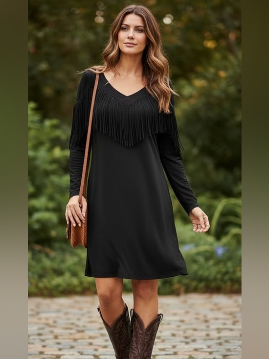 Idyllwind Dresses & Skirts - Idyllwind Black Fringe Western Dress L NWT Boho Cowgirl Festival